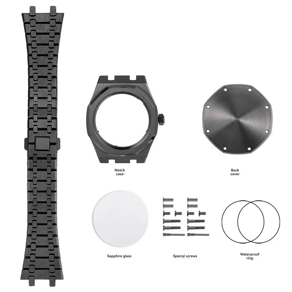Ga2100 mod kit caixa de liga titânio conjunto 316l aço inoxidável pulseira casioak GA-2110 moldura capa traseira vidro safira