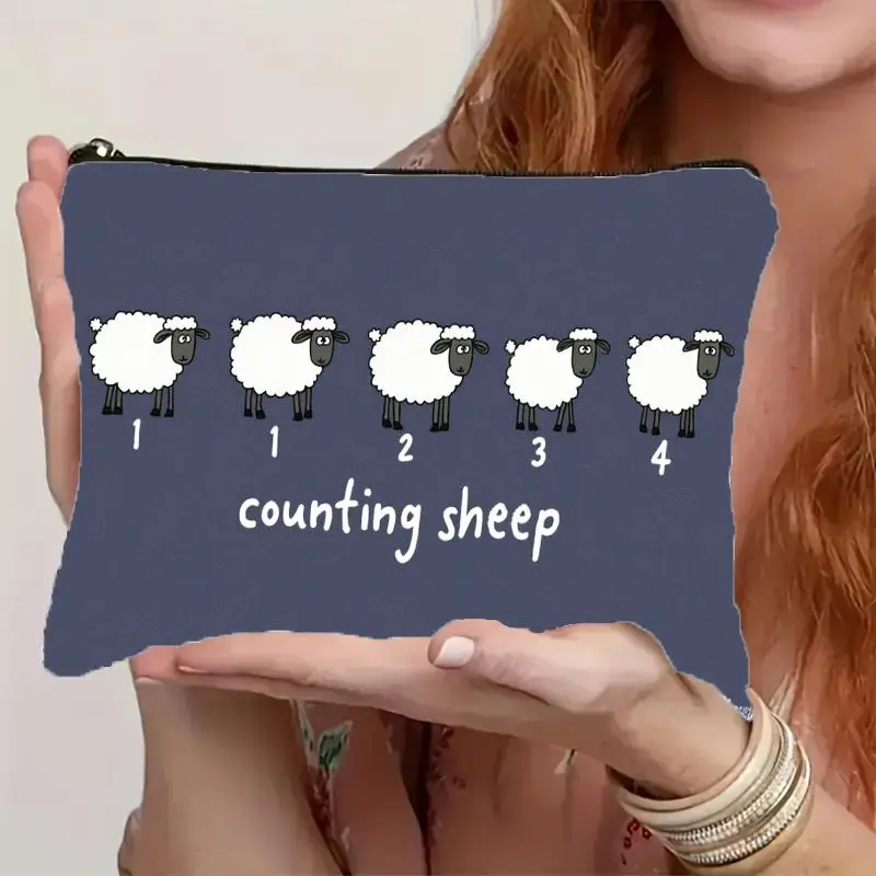 

Adorable Sheep Print Makeup Bag with Zipper Closure - Cute & Funny Sleep Theme Cosmetic Pouch Suitable for Women Travel Gifts