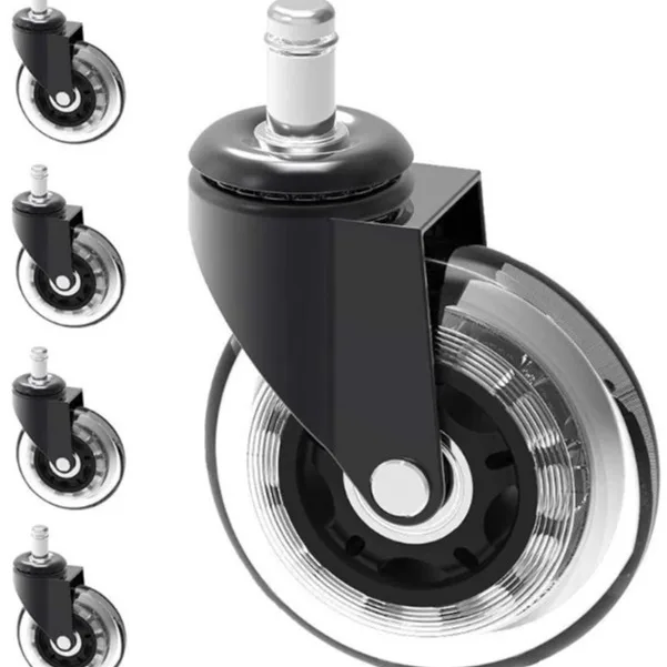 Transparent PU Insert Stem Swivel Caster Wheels Silent Wear Resistant Anti Scratch Replacement Rollers For Office Computer Chair