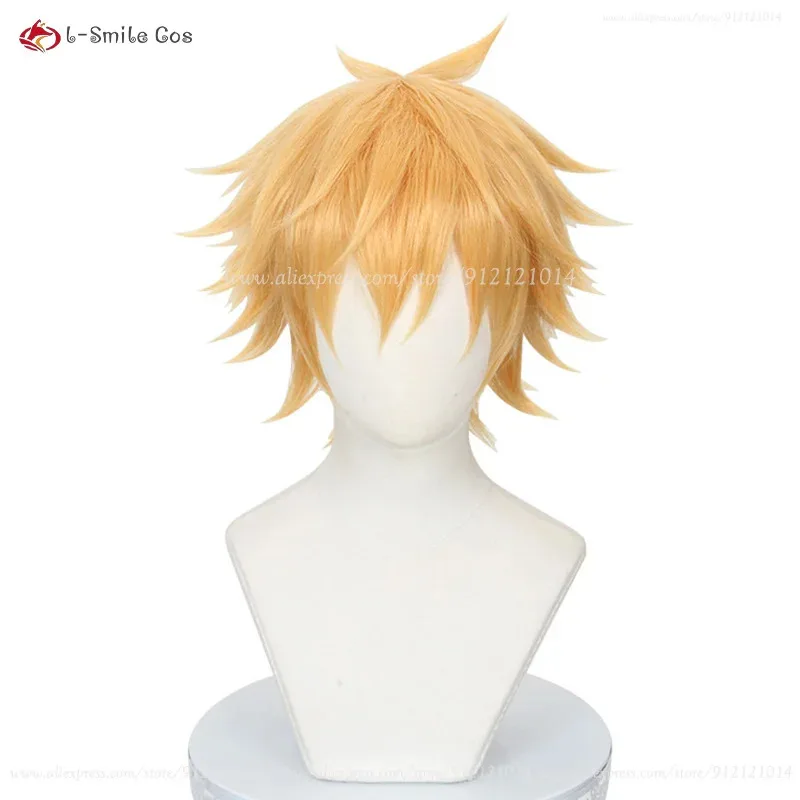 Neue Denji Perücke Anime COS Denji Cosplay Perücke Augen Patch Kurze Goldene Hitzebeständige Synthetische Haar Party Perücken + Perückenkappe