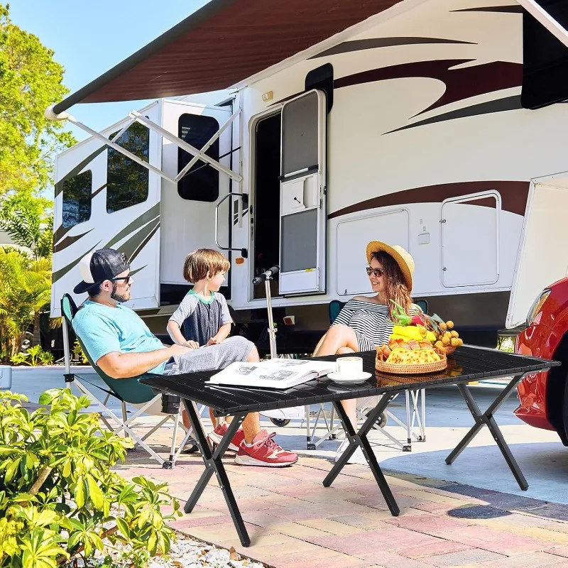 2 Pack Foldable Low Picnic Table 4 ft Portable Lightweight Camping Table Fold Up Collapsible Roll up Metal Camp with Carr