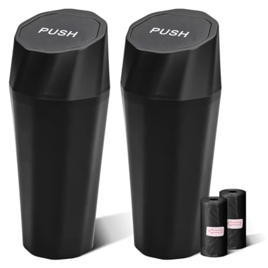 

Car Trash Can Bin with Lid - Packs Car Garbage Can with 40pcs Trash Bags for Cup Holder - Leakproof Mini Car Trash Bin for SUV