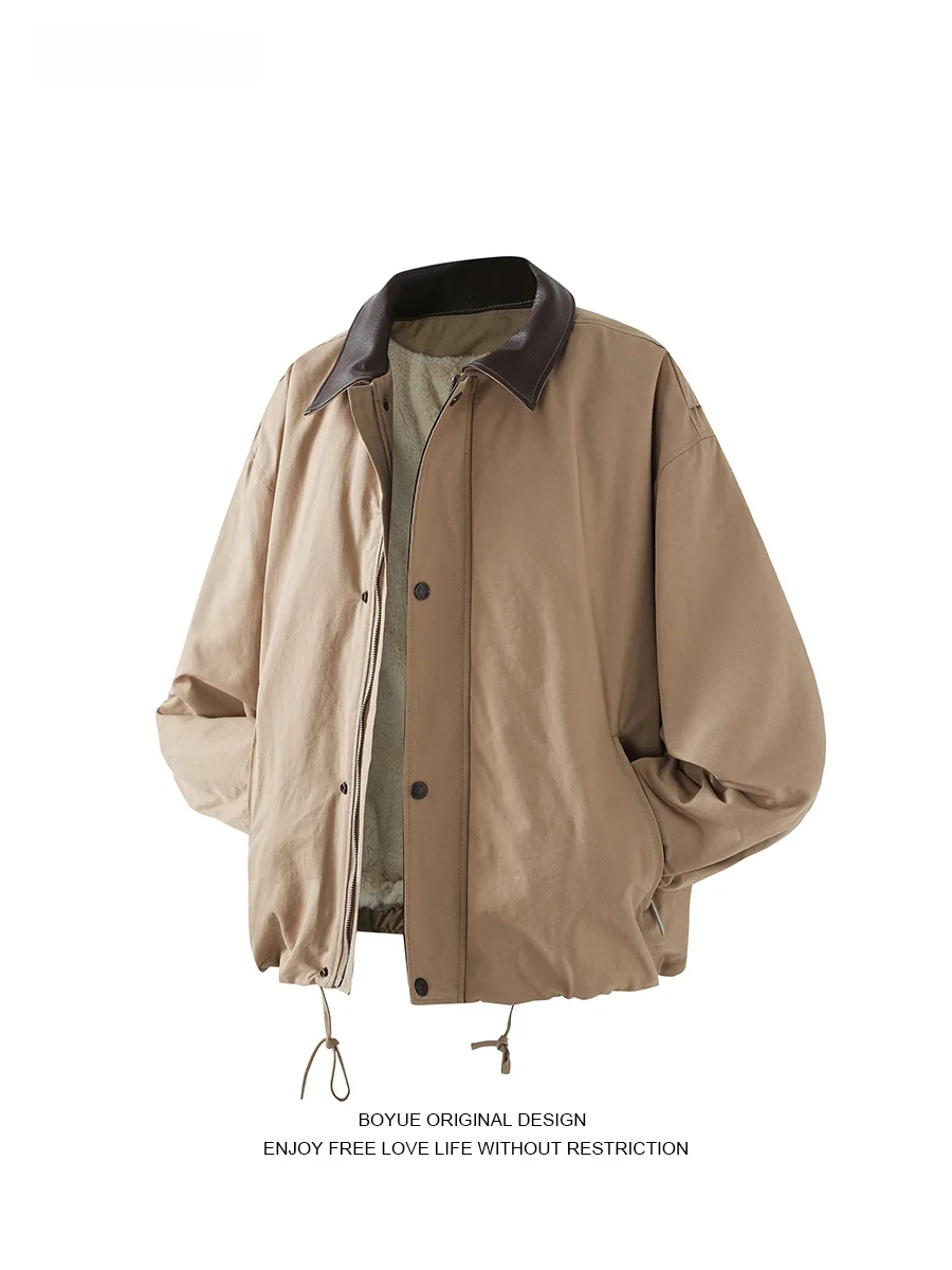 

Boyue Американский Ретро Лоскутный Кожаный Воротник Flight Jaet Хлопок Мотоциклетная Спецодежда ex Thiened Long Sve Zipper Cl...