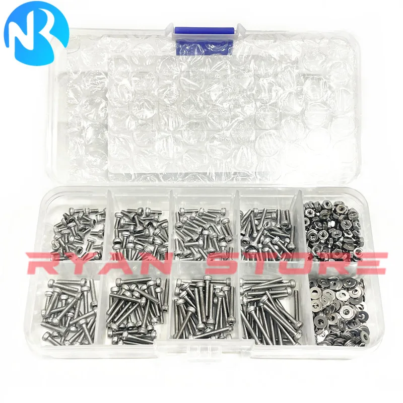 1 Box/660PCS M2*4 5 6 8 14 16MM DIN912 304 A2 Stainless Steel Hex Hexagon Socket Allen Cap Head M2 Screw Bolt Nut Assortment Kit