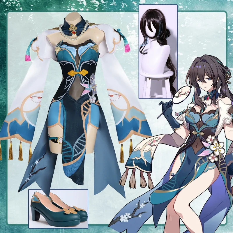 

Honkai: Star Rail Ruan Mei Косплей Костюм для мероприятий с длинным черным париком, каблуком Tosca и обувью для индивидуального наряда в стиле аниме