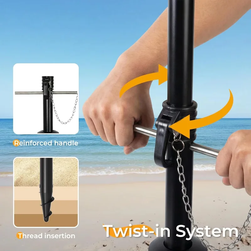 7FT Folding Beach Umbrella with Sand Anchor Push Button Tilt UPF50+ Portable Sun Shade Parasol Carry Bag for Pool Patio Camping