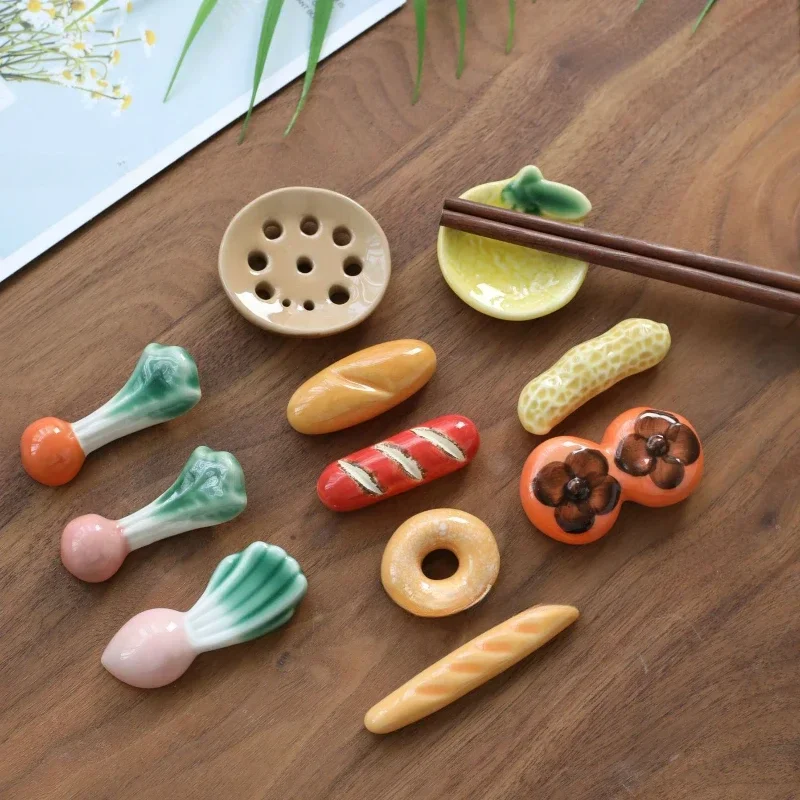 Japanese Style Chopstick Holder Ceramics Chopsticks Rest Vegetable Fruits Shape Fork Shelf Kitchen Tableware Dining Table Decor