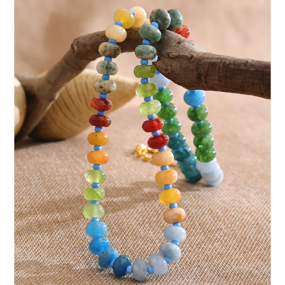 Yhpup Stainless Steel Natural Stone Beads Chain Necklace for Women Waterproof Arrivals Exquisite Handmade Jewelry Gift