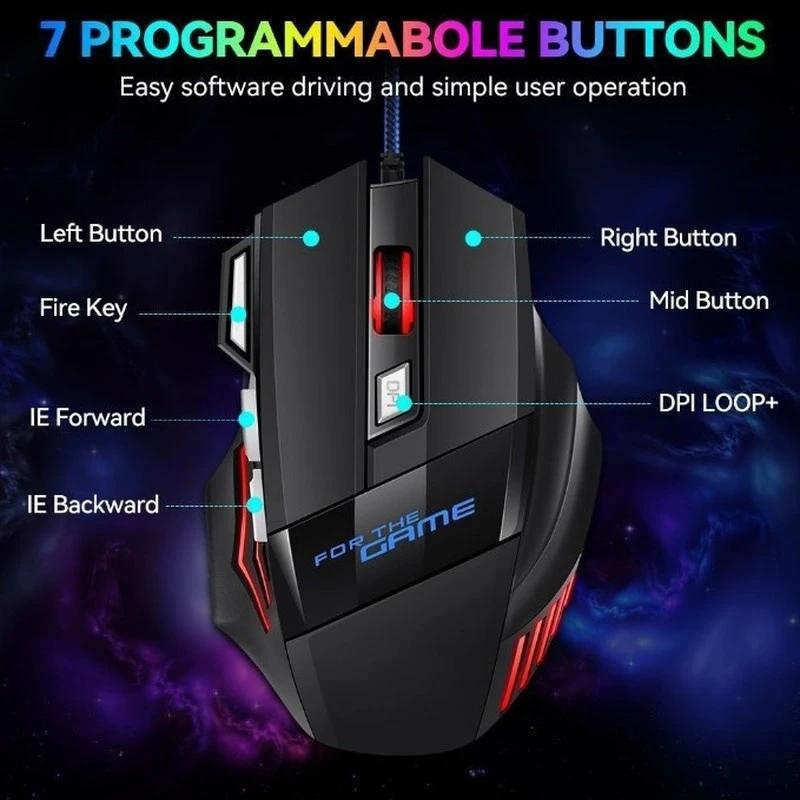 7-Key Wired Playerunknown'S Battlegrounds Gaming Mouse Colorful Rgb Lighting Effects Esports Wired Gaming Photoelectricity Mouse