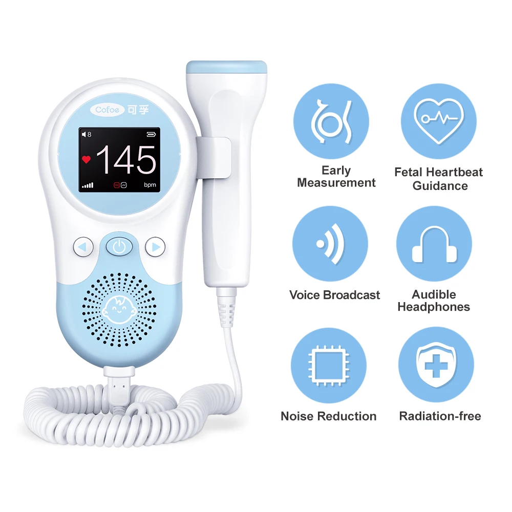 Cofoe Fetal Doppler Heartbeat Detector Baby for heart beat monitor LCD backlight Pulse Meter No Radiation Stethoscope