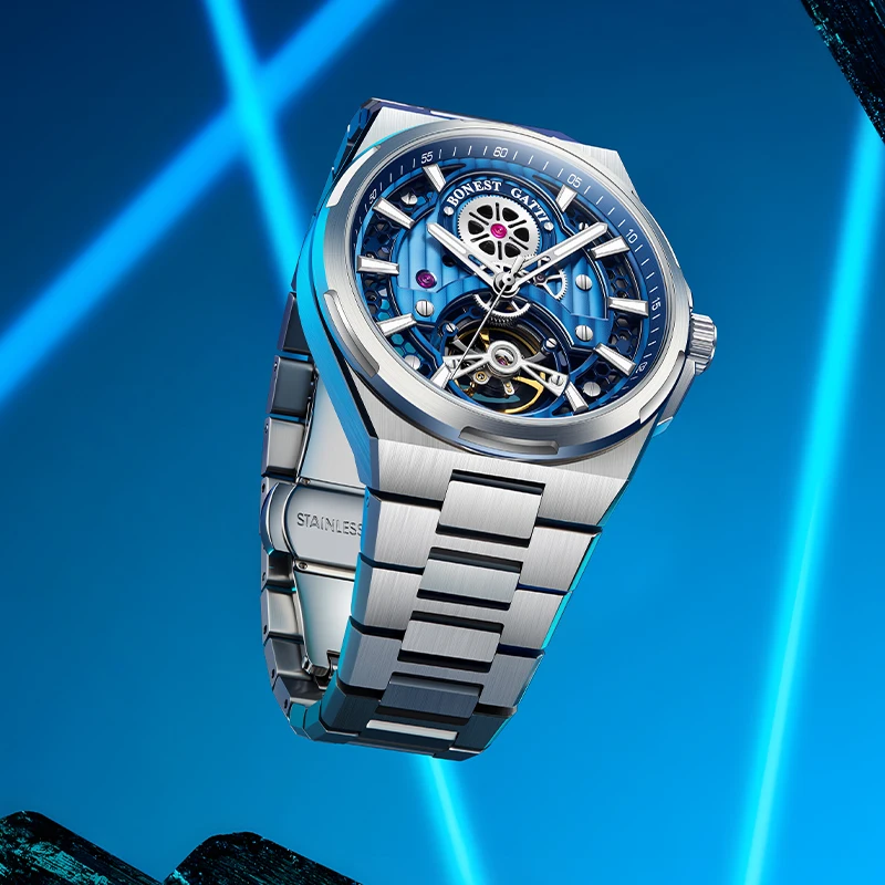 BONEST GATTI Men's Automatic Mechanical Watch Sapphire Crystal Stainless Steel Strap Luminous Wristwatch Perfect Gift for Boyfri