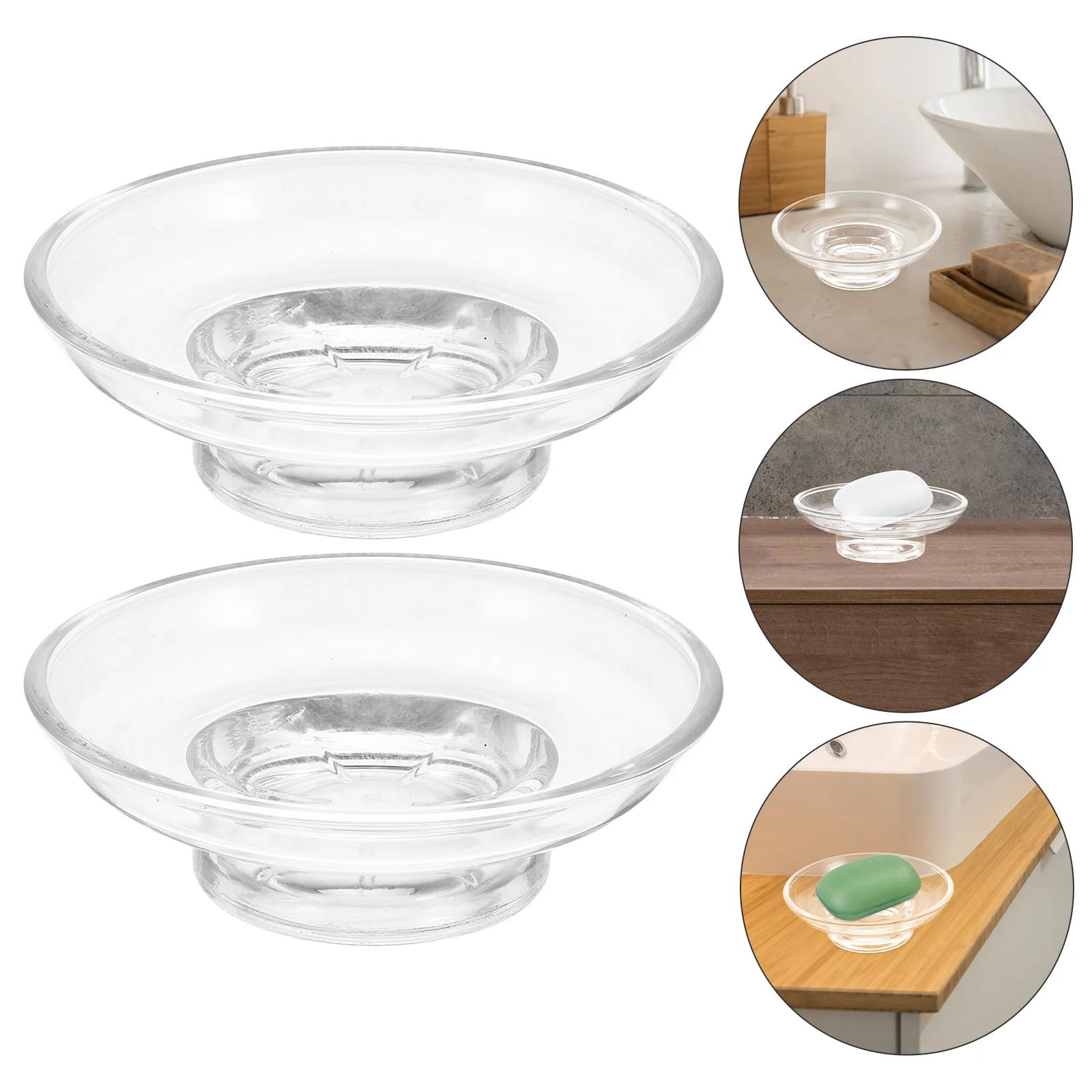 

2 Pcs Glass Soap Dish Transparent Elegant Self Draining Bathroom Holder Clear Tray Wax Warmer Replacement Non Metal