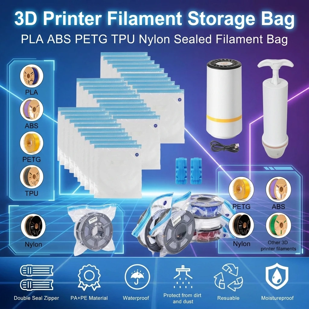Filament Storage Bag PLA  ABS PETG TPU Nylon Sealed 3D Printer Filament Bag Pump Dryer Safekeep Humidity Resistant  Printer Part