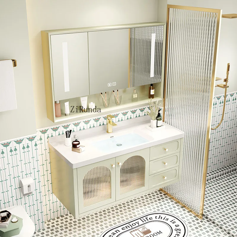 

Avocado cream style oak paint bathroom cabinet ceramic integrated basin bathroom basin cabinet combination