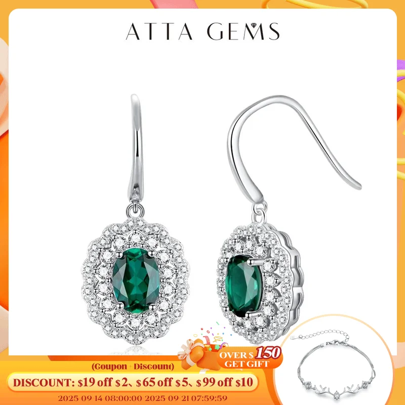 

ATTAGEMS Luxury 925 Sterling Silver Emerald Gemstone Drop Dangle Wedding Engagement Earrings Fine Jewelry for Women