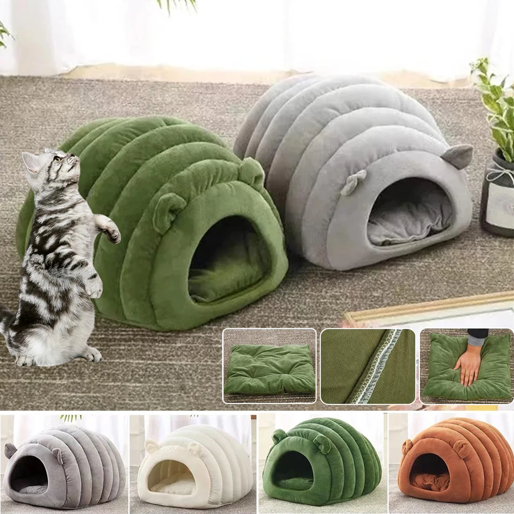 

Pets Nest Winter Warm Cats Villa Plush Mattress Small Caterpillar Shape Semi Enclosed Kitten Puppy House Кошачий Домик Hundebett