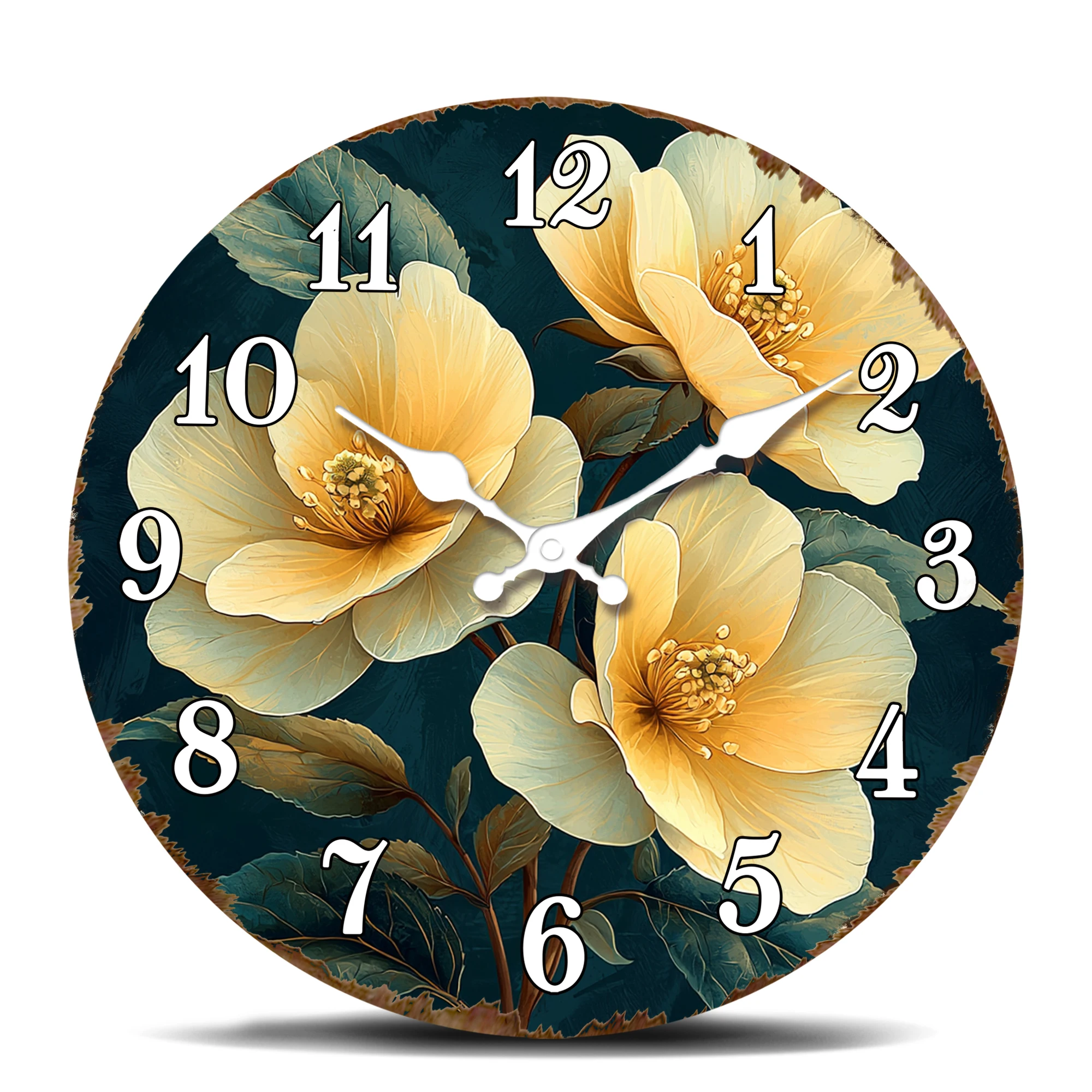 Vintage Yellow Flower Bouquet Wall Clock, Classic Floral Design Round Clock, Silent Non-Ticking Decorative Art Clock for Living