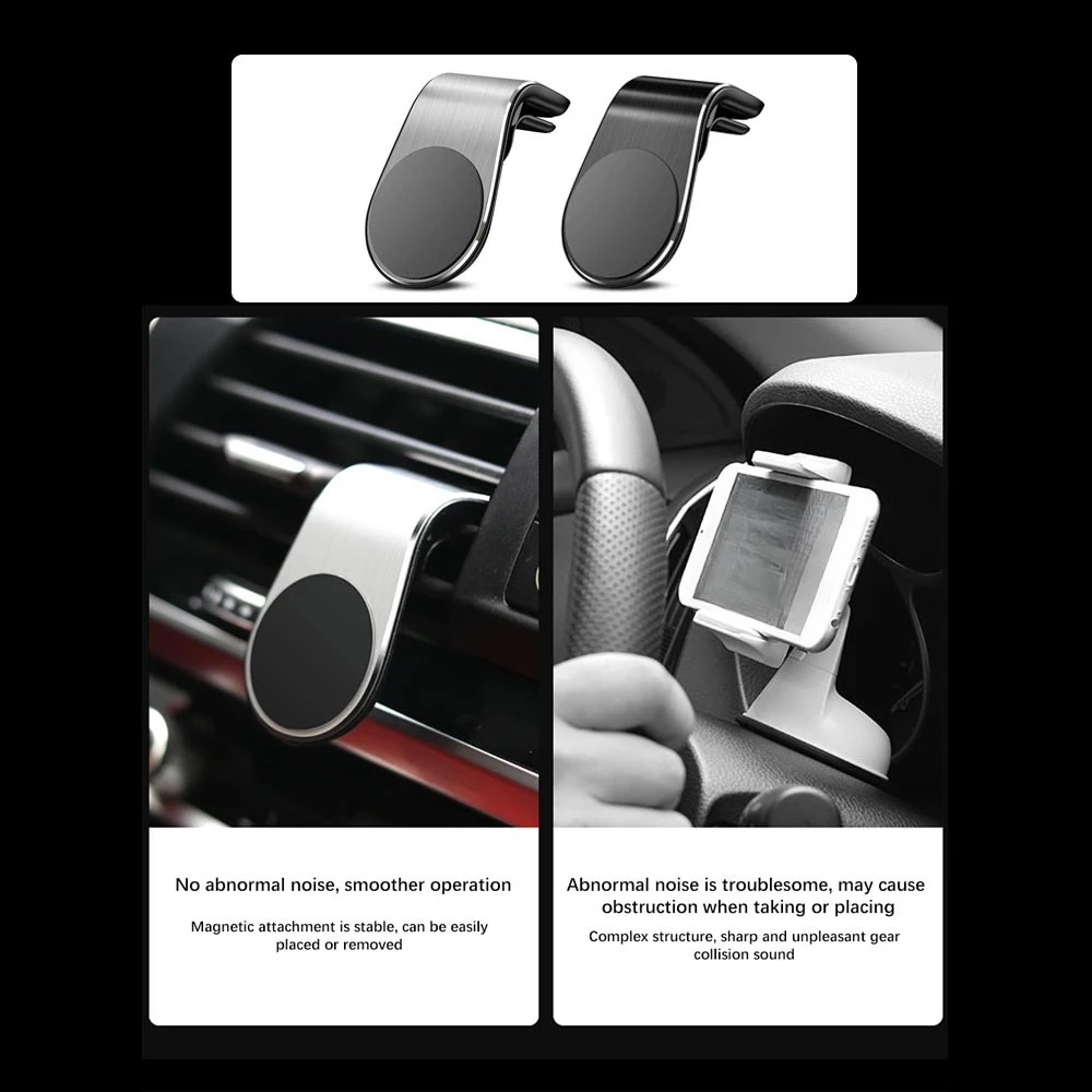 Suporte magnético universal para celular, ímã forte, clipe de ventilação de ar, suporte para celular, gps, para smartphones, preto/prata