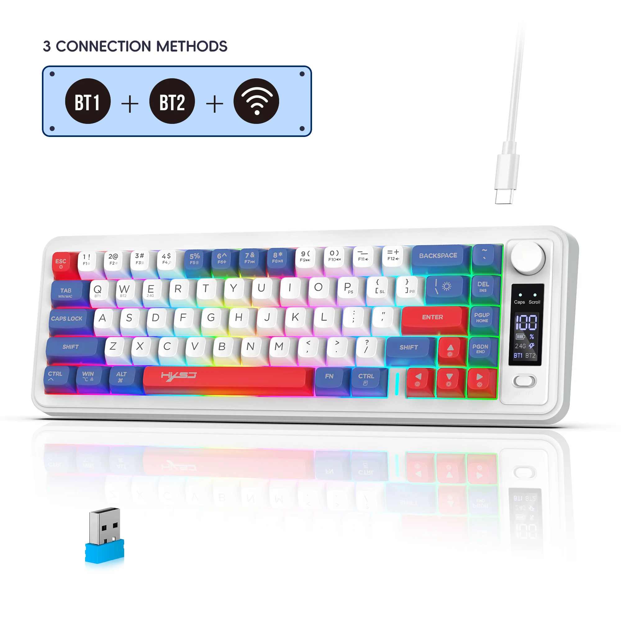 2025 New Arrival HXSJ L68 68-Key 3-Mode Wireless Gaming Keyboard RGB Backlit Ergonomic Compact Wireless Membrane Keyboard for PC