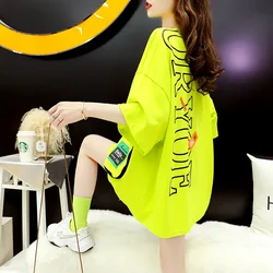 New Korean Style Loose Three-dimensional Pocket Fluorescent Green Short-sleeved T-shirt Women Graphic T Shirts