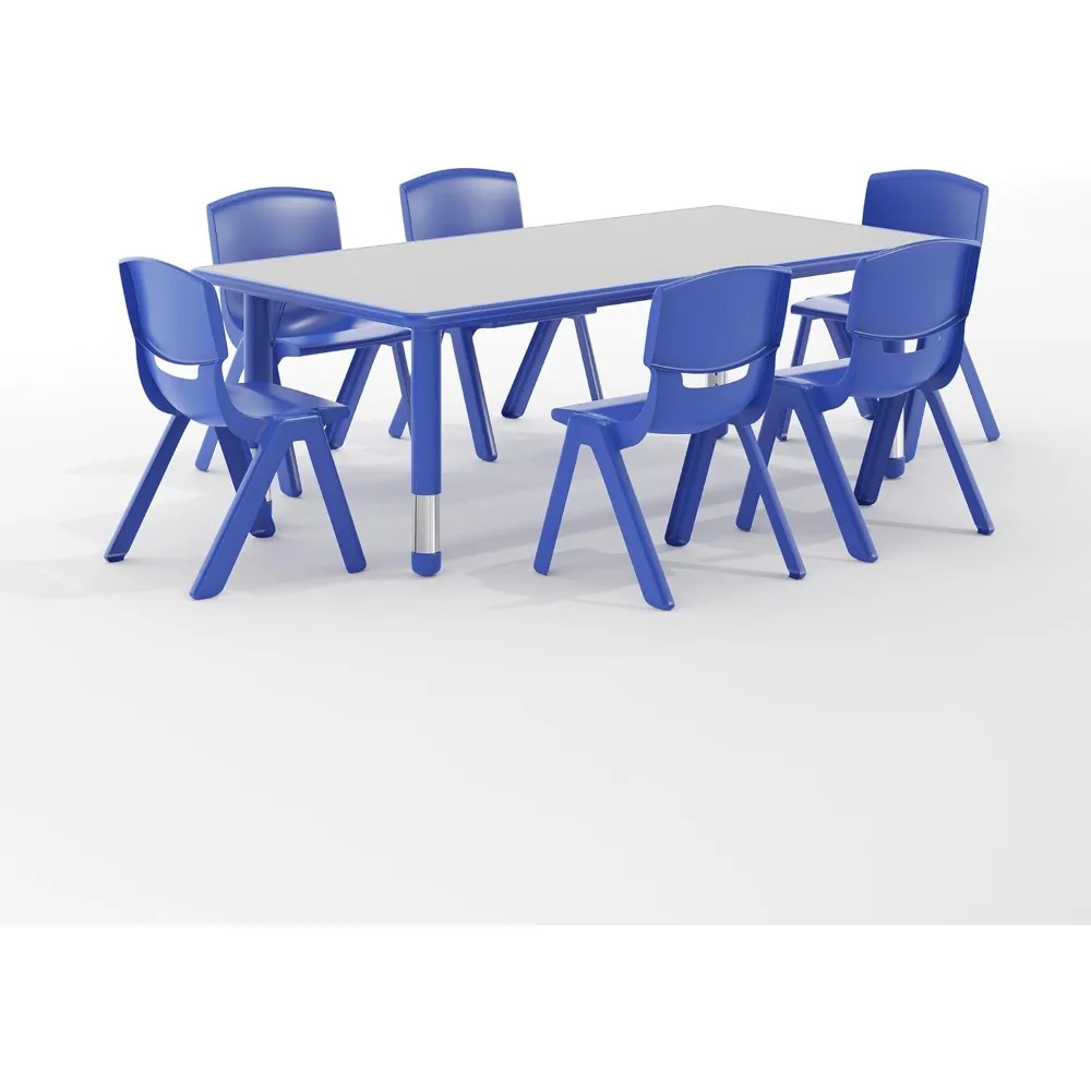طاولة أنشطة بلاستيكية زرقاء من إيما وأوليفر مع 6 كراسي، عرض 23.625 × طول 47.25