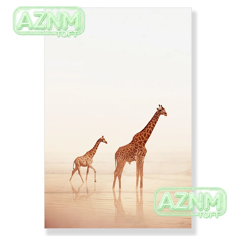 Lion Giraffe Elephant Animal Poster Sunrise Wheat Tree Cliff Hot Air Balloon Canvas Print Painting Nature Landscape Wall Pict