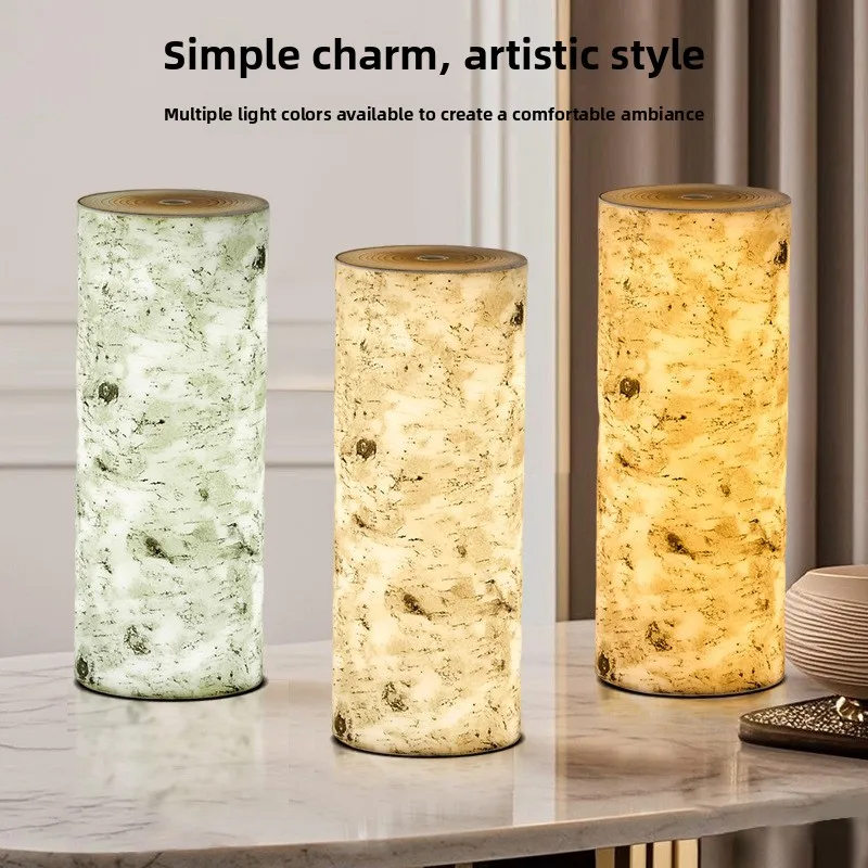 Creative imitation of birch tree pattern bedside lamp, touch lamp, dimmable outdoor camping lamp, modern minimalist bedroom lamp
