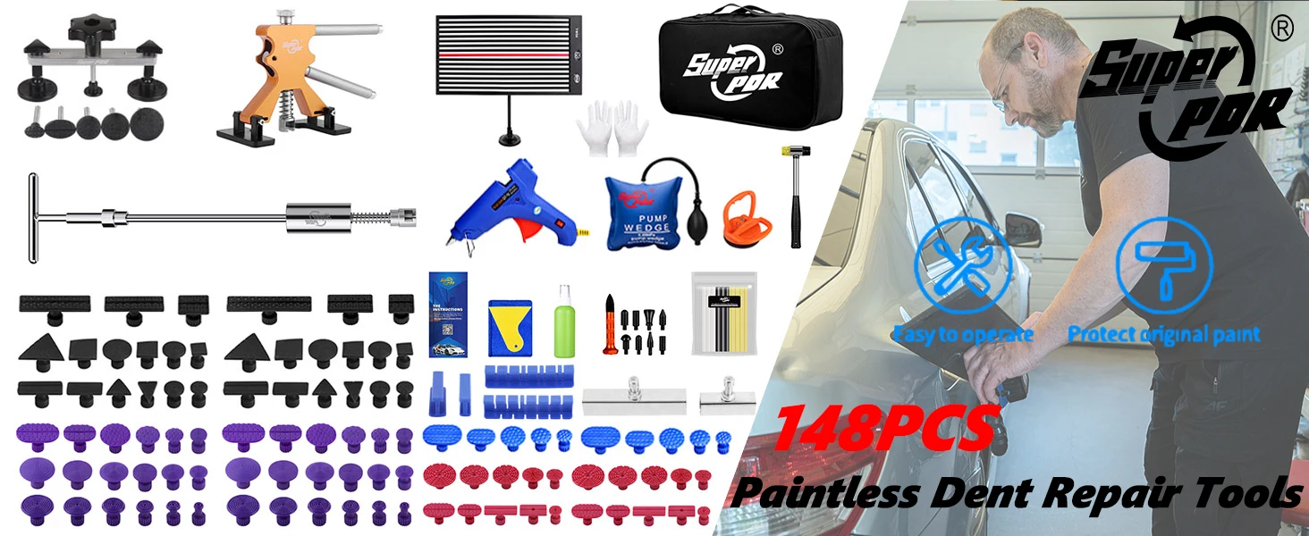 Super PDR Kit Dent Removal Tool Car Dent Repair Tools Kit Car Dent Repair Paintless Dent Removal Tools Repair Dent Car Dent Pull