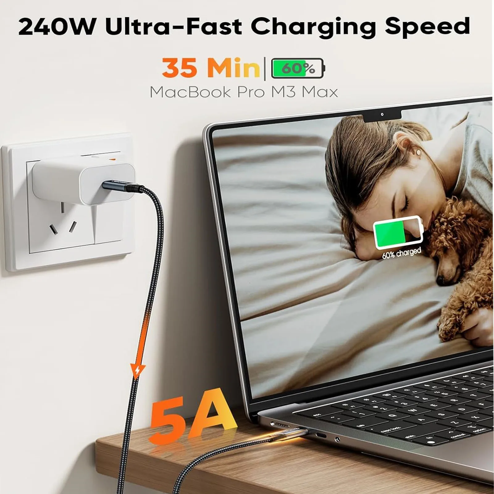 240W Fast Charging USB-C PD3.1 Durable 5A Cable For MacBook Pro/Air, iPad Pro/Air, Samsung, iPhone16/15, Gaming notebook, etc