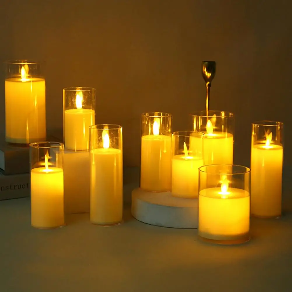 

LED Electronic Candle Lights Flameless Candle LED Glass Candle Set with Control Timer For Christmas Home Decor Wedding