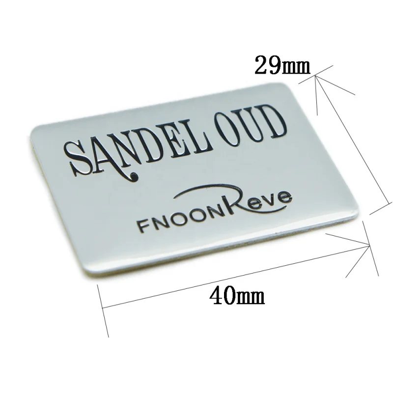 10 0.Zhang.Custom.Custom design silver metal nameplate logo aluminum perfume bottle private label sticker