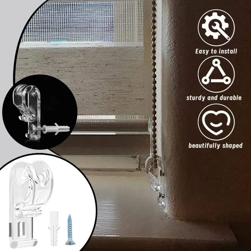 Window Blind Chain Retainer 8X Window Blind Cord Guides Blind P Clip Hooks Roller Shade Clear Safety Chain Retainer Roller