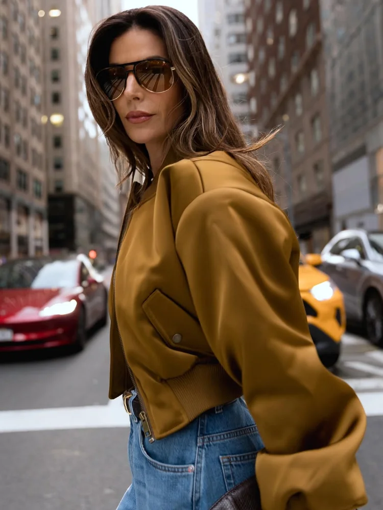 

Stand Collar Short Jacket Women Casual Full Sleeve Zipper Loose Cropped Jackets 2026 New Spring Fashion Daily Street Outerwear