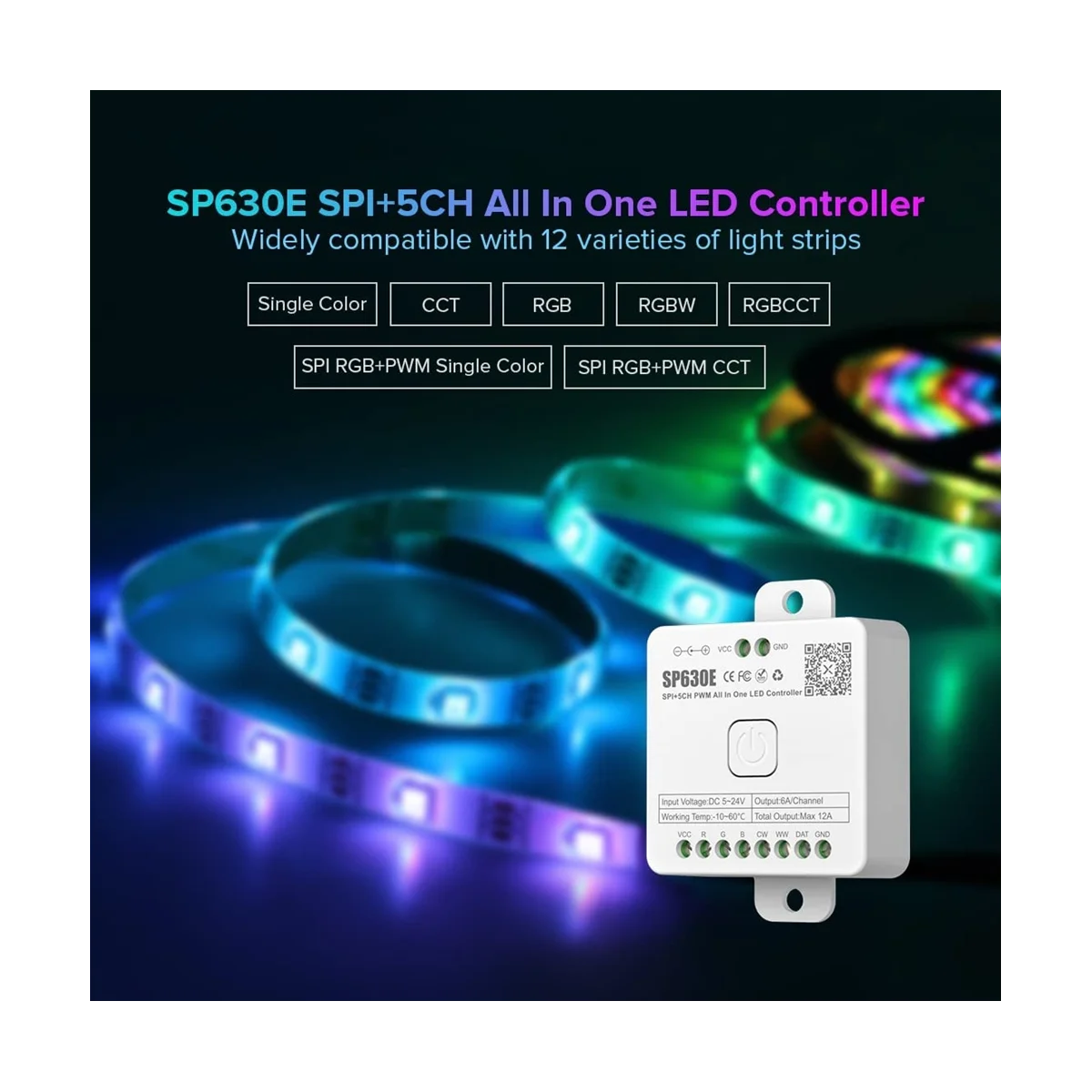 Controlador LED SP630E Bluetooth compatible con PWM monocromo CCT RGB RGBW RGBCCT o SPI TTL IC Chip tira LED WS2811 WS2812B