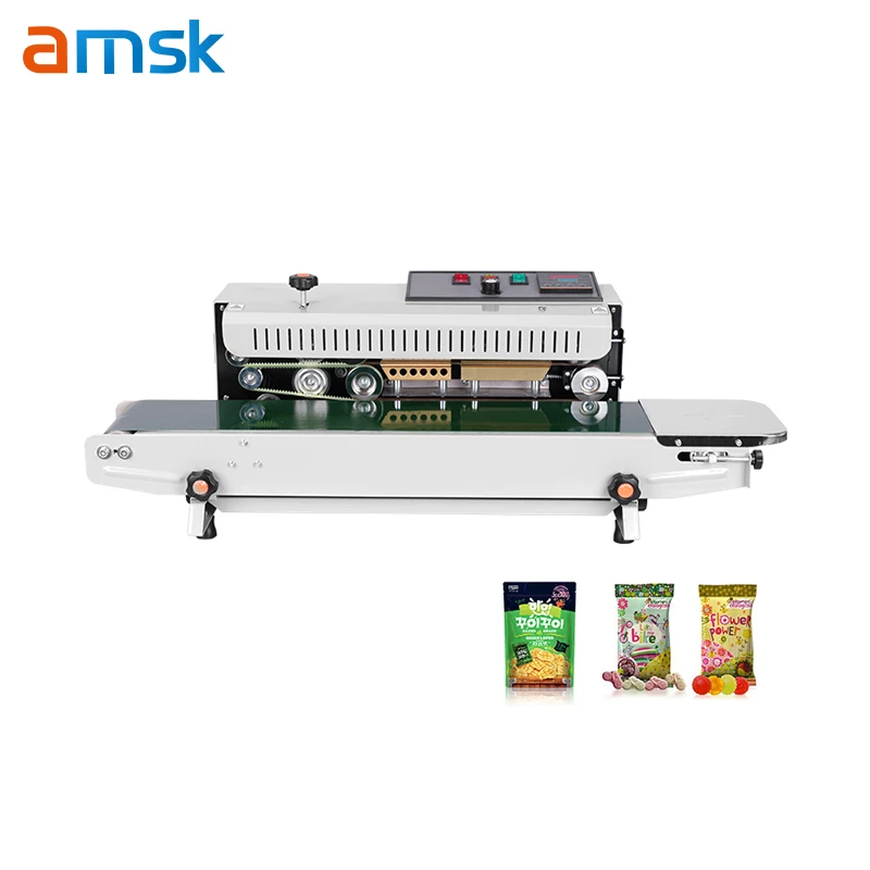 FR-900 Basic Continuous Pouch Bags Band Sealer Machine Heat Sealing Horizontal Digital Temperature Control Sealing Machine