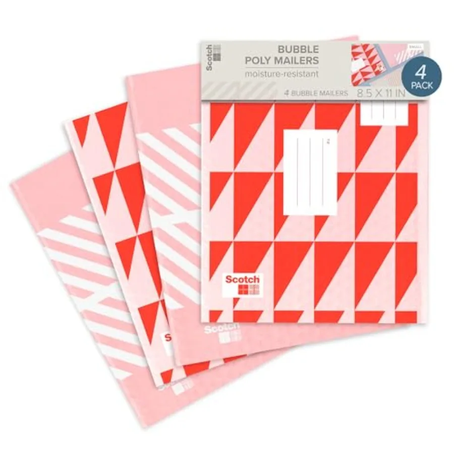 

Poly Bubble Mailers Assorted Red Designs Size 2 Small 8.5 in x 11 in 4 Mailers