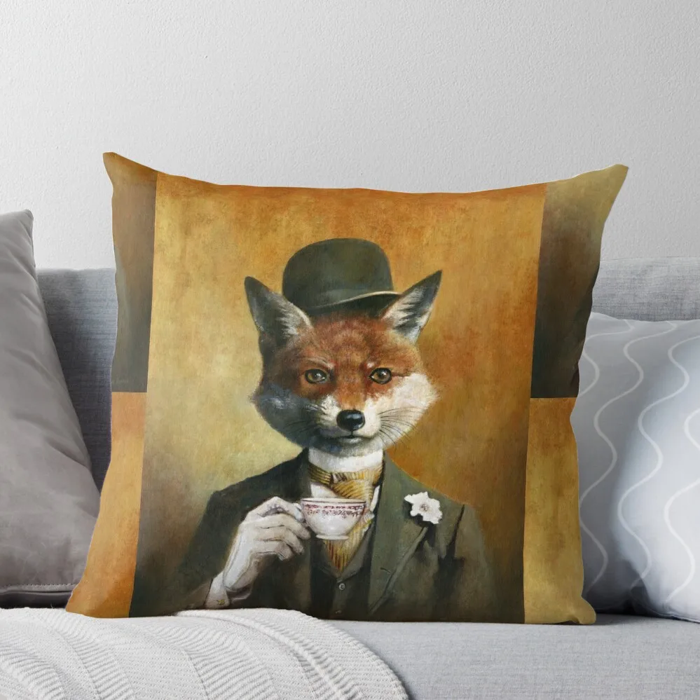 

Teatime Mr Fox Throw Pillow Room decorating items bed pillows