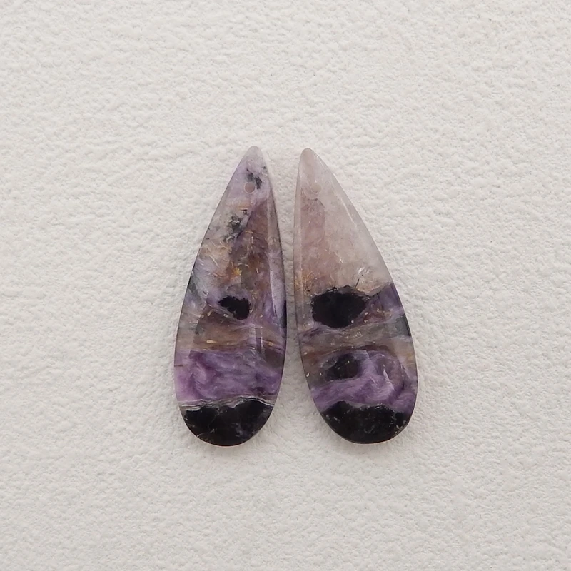 Natural Stone Charoite Earring Beads,Fashion Jewelry Water Drop Earrings Accessories For Women 36x13x5mm 7g