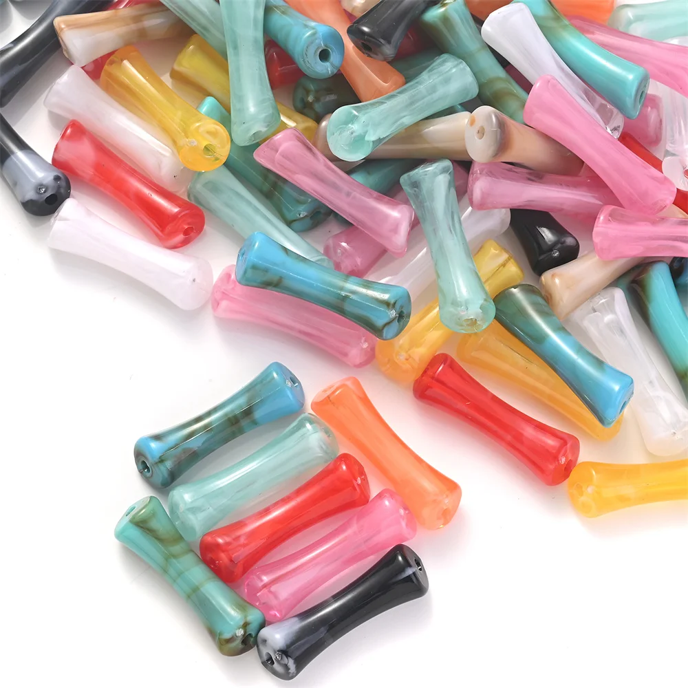 30 Stück 7x26mm Vintage Acryl-Röhrchenperlen in gemischten Farben, marmoriert & einfarbig, lange lose Abstandsperlen für DIY-Bastelarbeiten und Schmuckherstellung – Detail 2