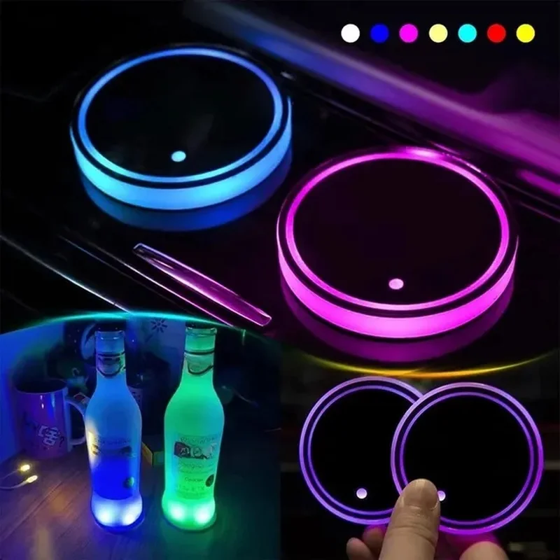 7 Colors Car LED Luminous Water Cup Pad Party Drink Cup Mat Auto Interior Atmosphere Light Decor Solar USB Non Slip Coaster