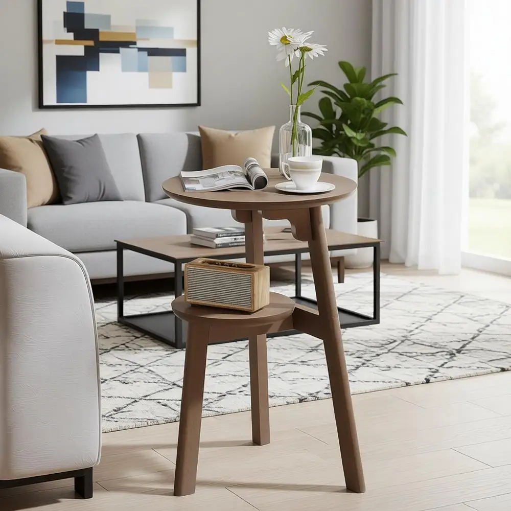 

Журнальный столик из орехового дерева с 2 ярусами для небольших помещений, идеально подходит как прикроватная тумбочка или акцентный столик в спальне и гостиной