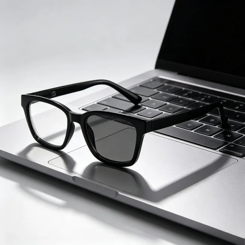 Stylish Photochromic Myopia Glasses 2 in 1 Light Sensitive Sunglasses Square Frame Anti Blue Light for Men Women Diopter 0To‑4.0
