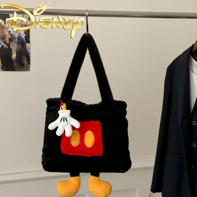 ديزني ميكي ماوس حقيبة يد نسائية جديدة قطيفة كارتون موضة المرأة حقيبة كتف قطيفة سعة كبيرة حقيبة نسائية عادية