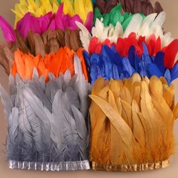 Rooster Cock Tail Feathers Trims 15-20cm Silver Golden Chicken Feathers Trims Strung Rooster Feather Trimming Carnival Costume