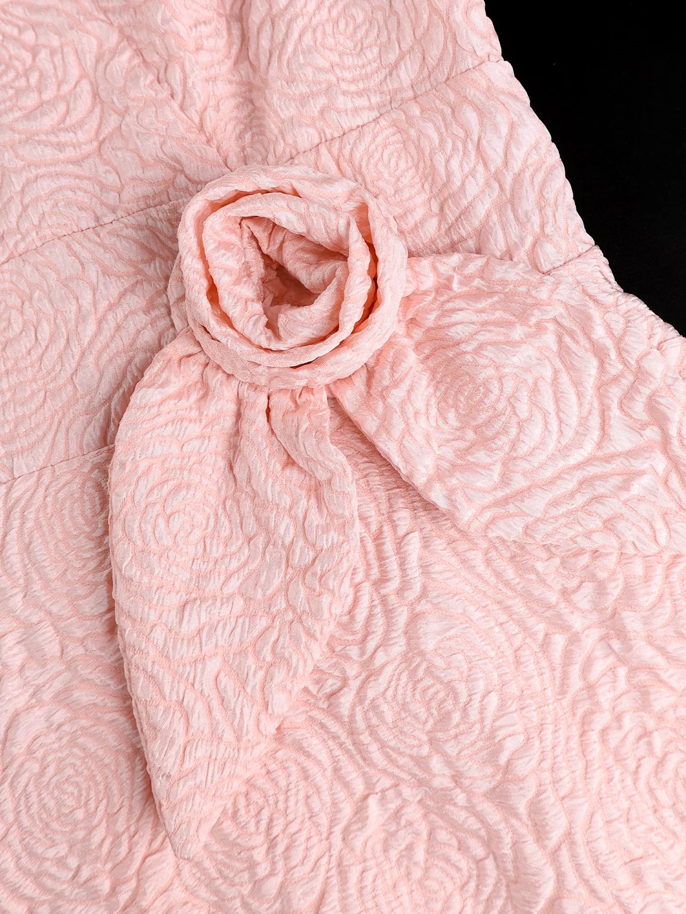 エレガントなピンクのジャカードミディドレス、パフスリーブ、Aライン、3Dフラワー、パーティー、ブライダルシャワー、女性、結婚式のゲスト、ホームカミングパーティーガウン