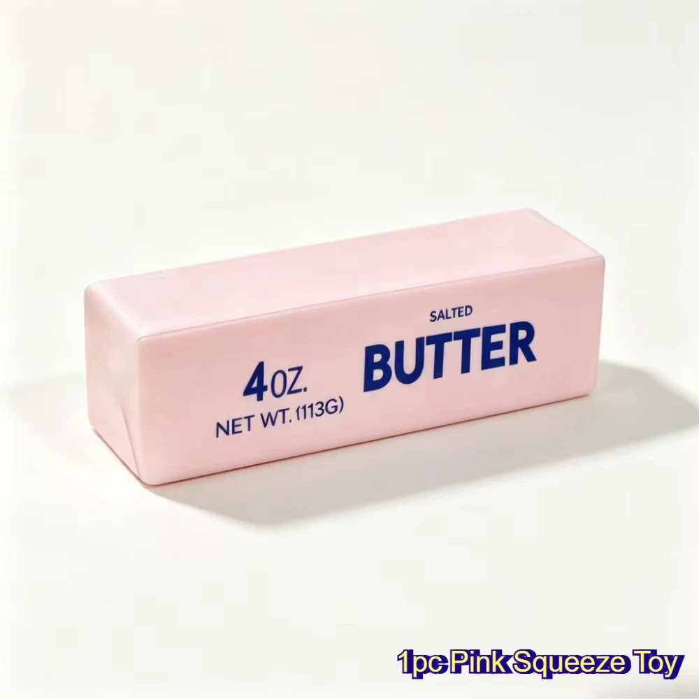 Pink Butter Block Slow Rebound Squishy Toy PU Soft Simulation Butter Stick Realistic Food Model Stress Relief Fidget Toy