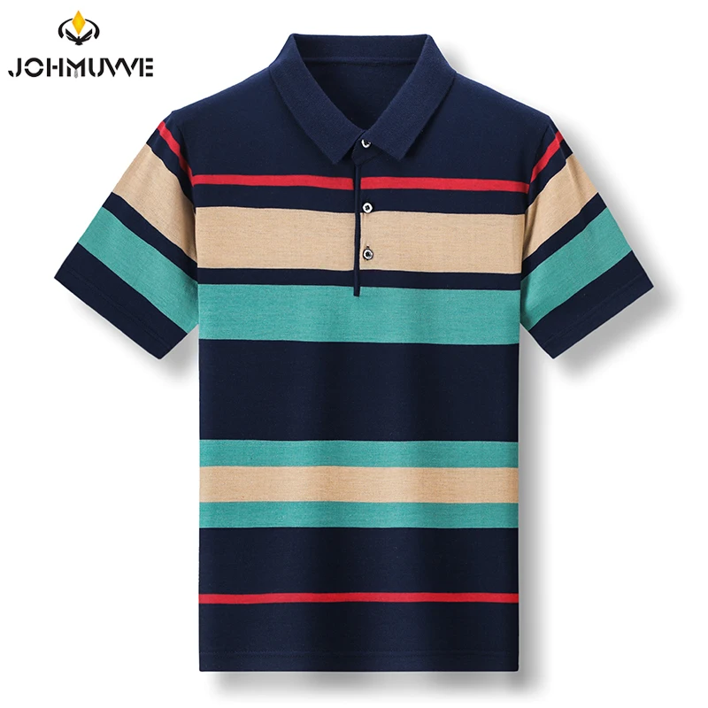 2024 Summer New Men\'s Knitted Stripe Short Sleeved POLO Shirt Comfortable and Cool Casual Fashion T-shirt