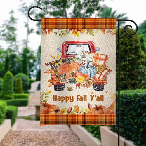 Happy Fall Y'all Flag, Happy Thanksgiving Flag, Thanksgiving Pumpkin Truck Flag ZZU hhz
