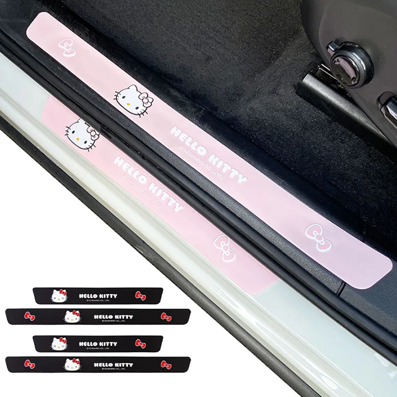 

4Pcs/set Hello Kitty Car Threshold Strip Protective Sticker Kawaii Sanrio Kt Cat Car Door Sill Protector Stickers Anti-Scratch