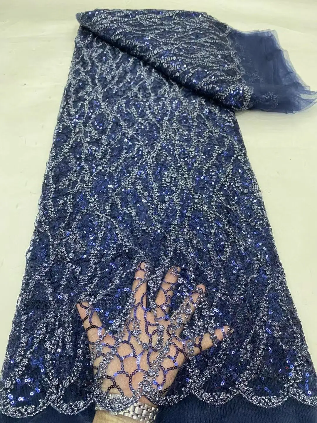

African Nigerian Sequins Tulle Lace Fabric,Sewing Net Cloth, Prom Dresses Beads,Embroidery, High Quality, 2024,5Yad, DP0179
